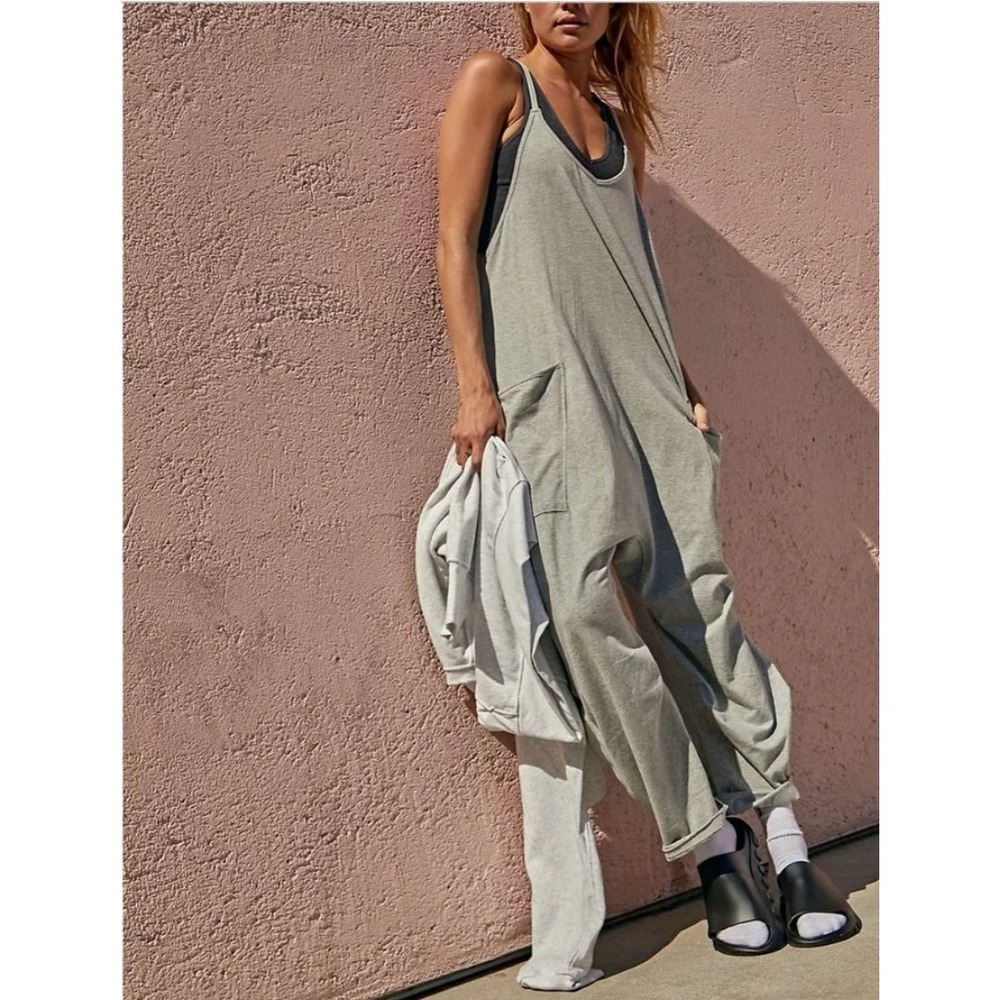 Free People Movement Hot Shot Onesie Gray Small Cotton Relaxed Jumpsuit